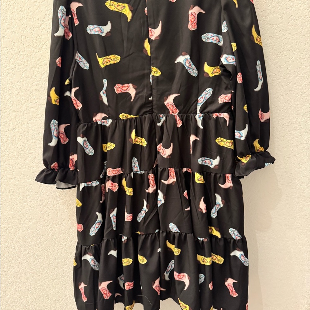 She + Sky Black Dress TIERED COWBOY BOOTS PRINT DRESS - Picture 4 of 4
